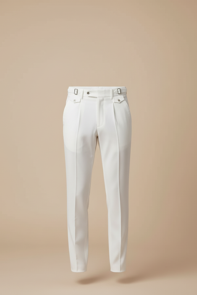 Pantalon Blanc Homme Droit Élégant Coton Slim - vue 3