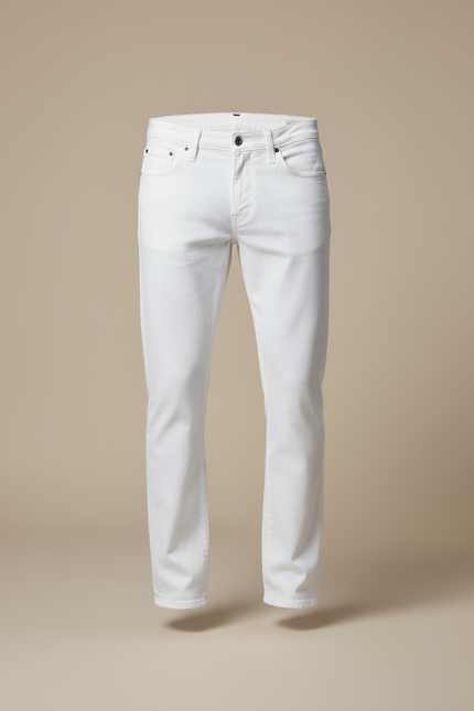Pantalon Blanc Homme Droit Décontracté Coton Stretch - Jean - vue 3