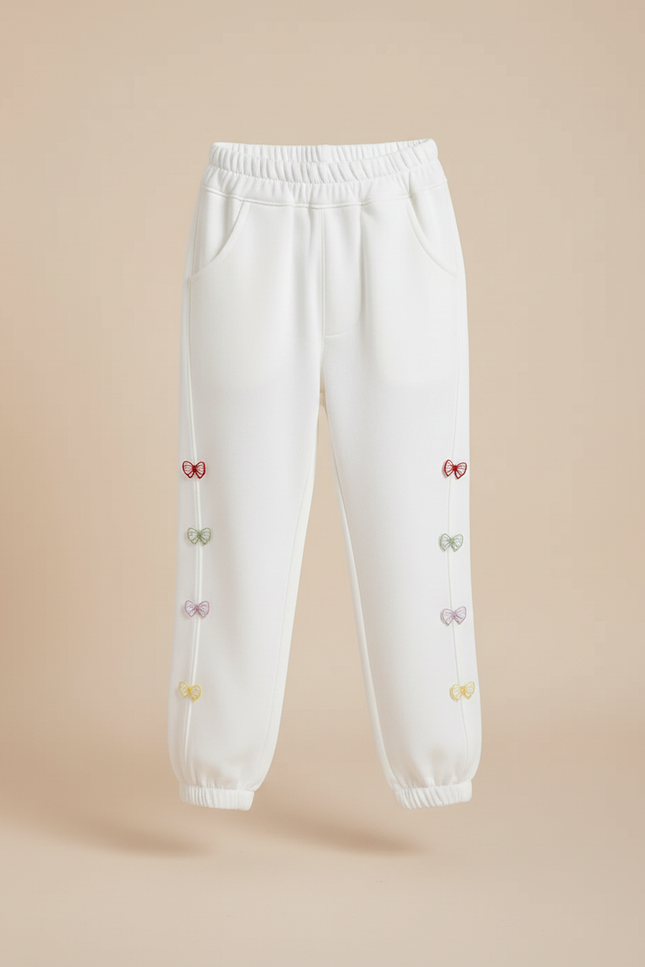 Pantalon Blanc Jogger Fille Papillons Colorés Décontracté - Molleton - vue 3
