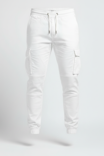 Pantalon Blanc Cargo Cordon Confortable Sport Homme - Toile - vue 3