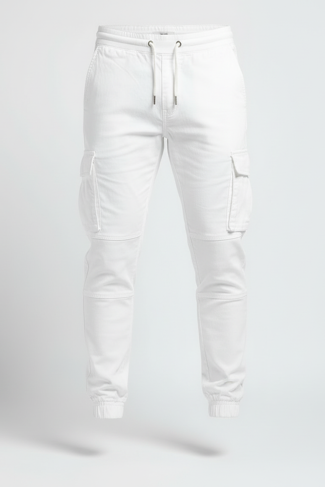 Pantalon Blanc Cargo Cordon Confortable Sport Homme - Toile - vue 3